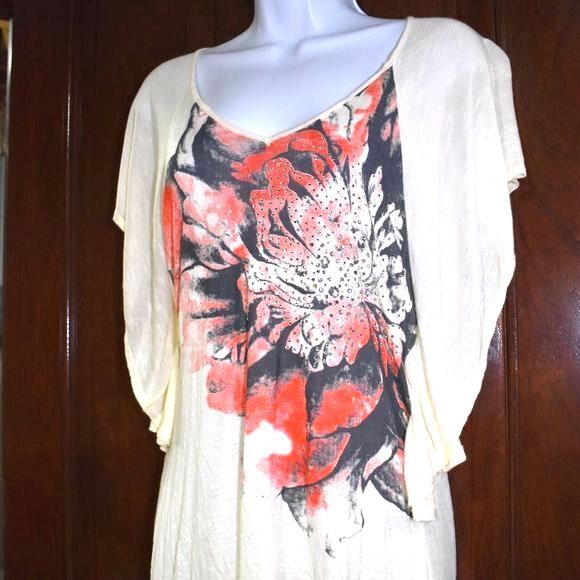 Womens Floral Blouse Size Small Semi Sheer Bat Wing Short Sleeve Shirt - Picture 3 of 16